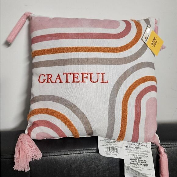 Lot of two Nwt Boho Grateful Rainbow Pillow with tassels, Size 12" x 12" - Picture 2 of 7